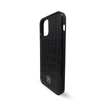 Coque Iphone 12 en Cuir Crocodile Embossé Noir 2