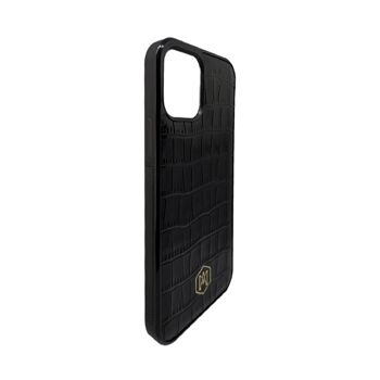 Coque Iphone 12 en Cuir Crocodile Embossé Noir 3