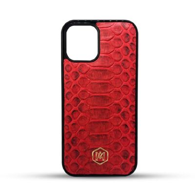Iphone 12 cover in Red Python leather