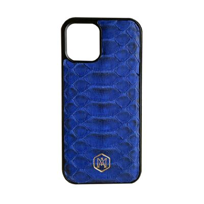 Iphone 12-Hülle aus blauem Python-Leder