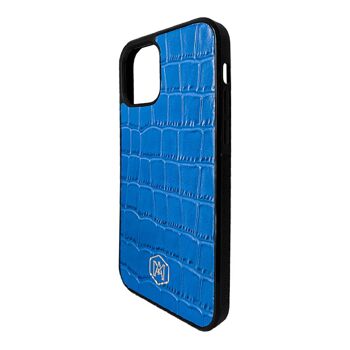 Coque Iphone 12 Pro en Cuir Crocodile Embossé Bleu 2