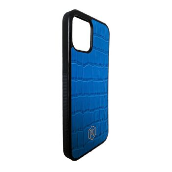 Coque Iphone 12 Pro en Cuir Crocodile Embossé Bleu 4