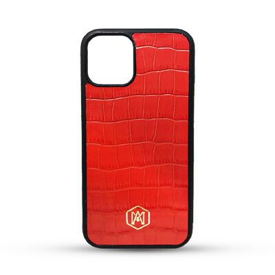 Iphone 12 Pro Max Hülle aus rotem Krokodilleder mit Prägung