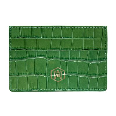 Porte-cartes en cuir de crocodile gaufré vert D2