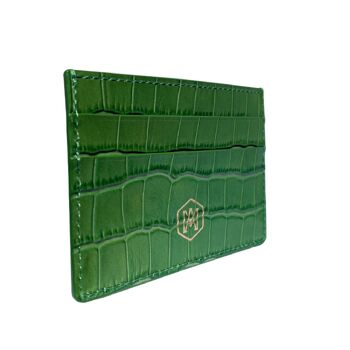 Porte-cartes en cuir de crocodile gaufré vert D2 2