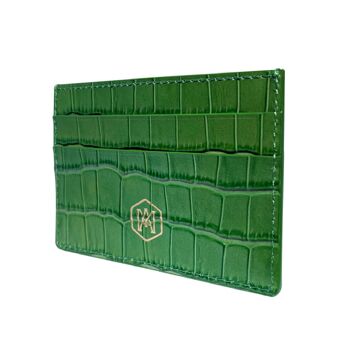 Porte-cartes en cuir de crocodile gaufré vert D2 3