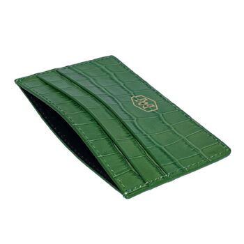 Porte-cartes en cuir de crocodile gaufré vert D2 4