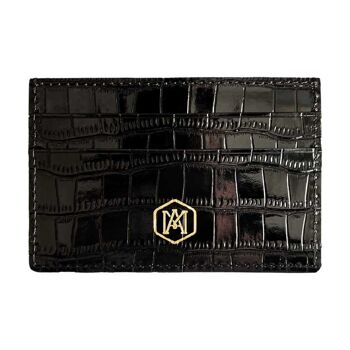 Porte-cartes en cuir de crocodile noir gaufré D2 1