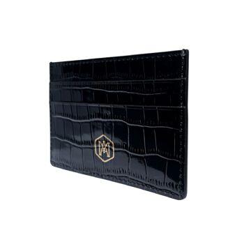 Porte-cartes en cuir de crocodile noir gaufré D2 2