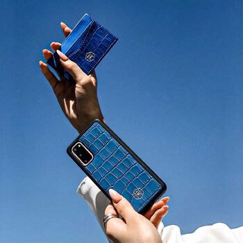 Coque Samsung Galaxy S21 en cuir de crocodile embossé bleu 2
