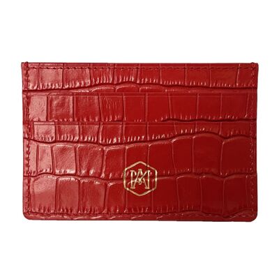 Red Embossed Crocodile Leather Card Holder D2