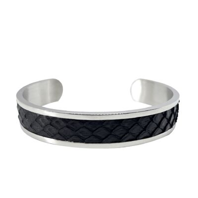 Bracelet Argent et Cuir Python Noir