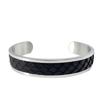 Bracelet Argent et Cuir Python Noir 1