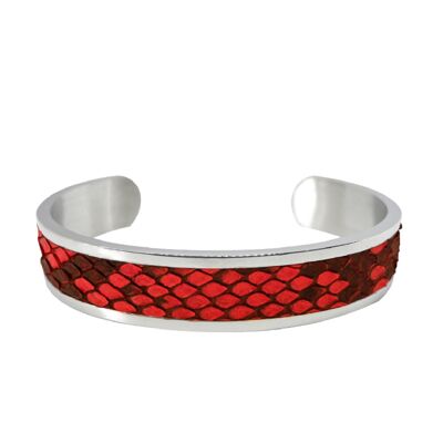 Bracelet Argent et Cuir Python Rouge