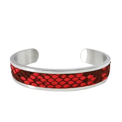 Silver and Red Python leather bracelet
