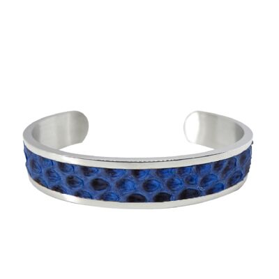 Bracelet Argent et Cuir Python Bleu