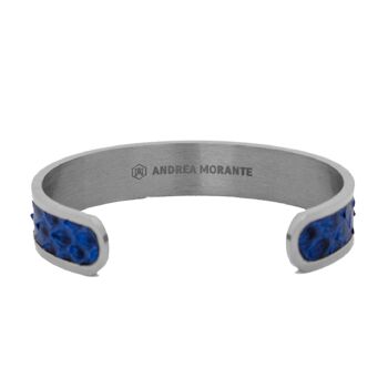 Bracelet Argent et Cuir Python Bleu 2