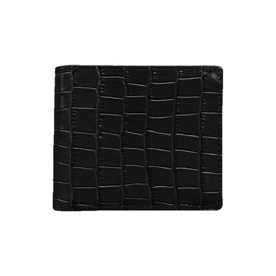 Wallet with coin purse in black embossed crocodile leather