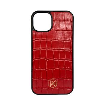 Coque Iphone 13 en Cuir Crocodile Embossé Rouge 1