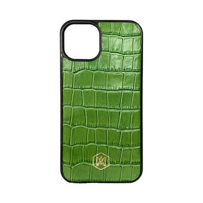 Cover Iphone 13 in pelle di Coccodrillo Goffrata Verde