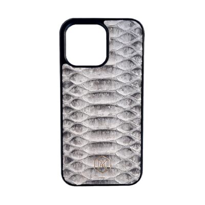 Iphone 13 Pro cover in White Python leather