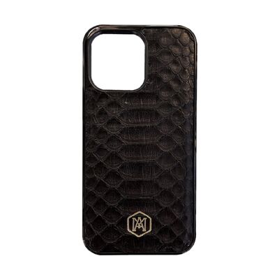 Iphone 13 Pro Cover in Black Python leather