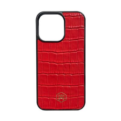 Iphone 13 Pro Max Cover in Red Embossed Crocodile Leather