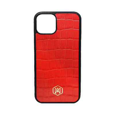 Iphone 13 Mini Cover in Red Embossed Crocodile leather