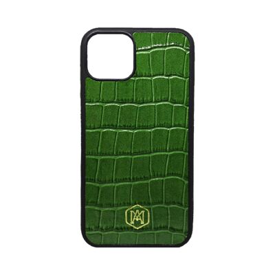 Funda Iphone 13 Mini en Piel Cocodrilo Repujada Verde