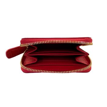 Mini portefeuille zippé en cuir de crocodile rouge embossé 4