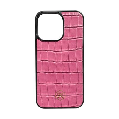 Iphone 13 Pro Max Cover in Pink Embossed Crocodile leather