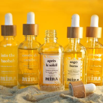 Paquete descubrimiento de verano - 5 aceites naturales: Zanahoria, Ciruela, Baobab, aceite para después del sol y aceite para después de las quemaduras solares