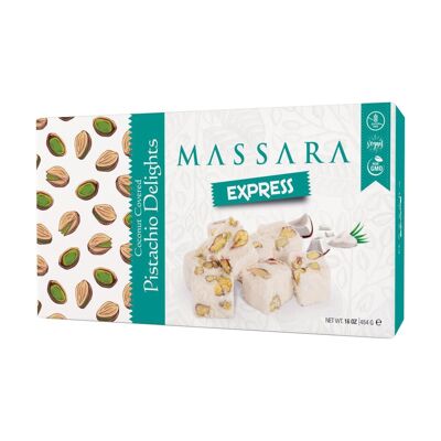 Massara Delights with pistachios and coconut coating