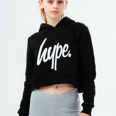 HYPE GIRLS BLACK SCRIPT KIDS CROP HOODIE