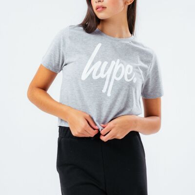 HYPE GIRLS GREY MARL SCRIPT CROP T-SHIRT