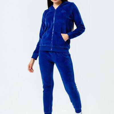 HYPE NAVY VELOUR MINI SCRIPT ZIP THROUGH KIDS TRACKSUIT SET