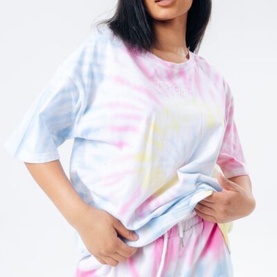 HYPE RAINBOW PASTEL TIE DYE SCRIBBLE LOGO WOMEN'S T-SHIRT