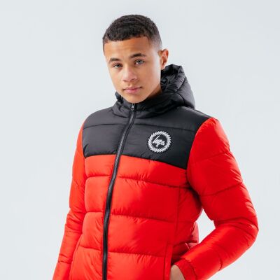 HYPE RED COLOUR BLOCK KIDS PUFFER JACKET