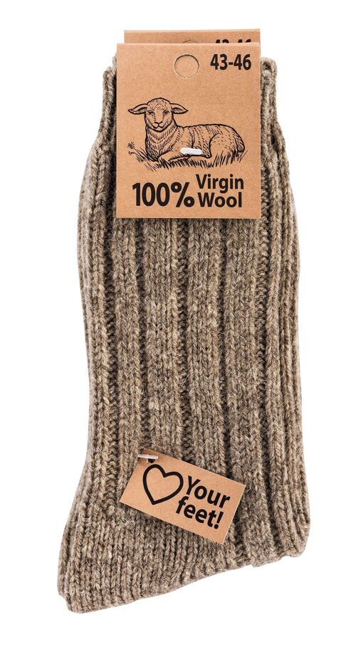 2 pairs of 100% wool socks "Virgin Wool" - Tan