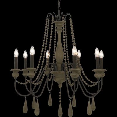 BRISSAC chandelier, black/antique wood