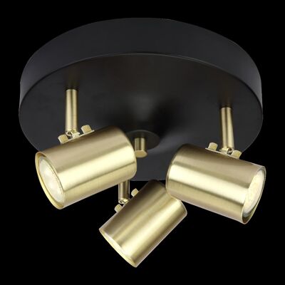 BALDER ceiling spotlight 3-light, black/matt brass