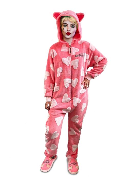 Harley Quinn Birds of Prey Cosy Heart Pink Jumpsuit Adult One Size