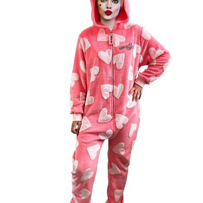 Harley Quinn Birds of Prey Cosy Heart Pink Jumpsuit Adult One Size