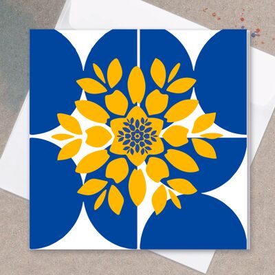 Tarjeta de felicitación, estampados azules - Azulejo número 1