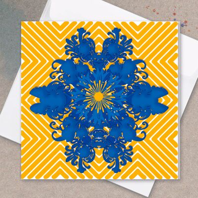 Tarjeta de felicitación, impresiones azules - Azulejo Número 2 - Flor azul