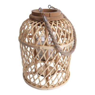 Luminaire décoratif "panier" naturel - h: 29cm avec bougie LED solaire