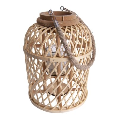 Decorative light "basket" natural - h: 29cm incl. solar LED candle