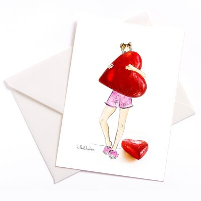 Corazón de chocolate rojo - tarjeta con núcleo de color y sobre | 136