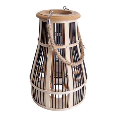 Decorative lamp "Basket" black/natural h: 34.5 cm incl. solar LED candle
