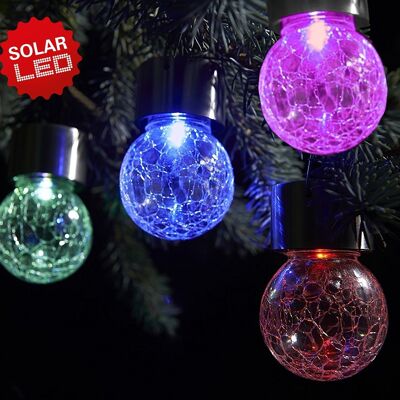 Lámpara colgante solar LED h: 9,5cm "Crackle Ball"